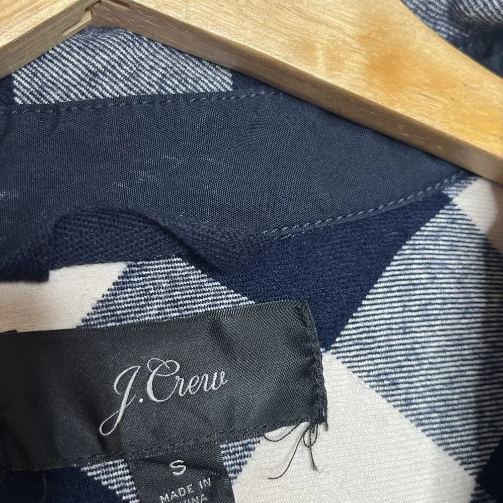J Crew Buffalo Check Shirt Jacket Navy Womens Small Wool Cotton Shacket